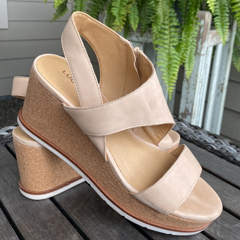 Lucky Brand Bylanna Leather Wedge Sandals size 7 1/2